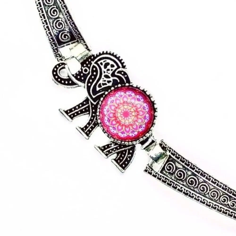 Boho Elephant Rhinestone Silver-Tone Bracelet NWT